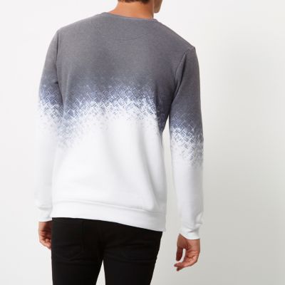White and navy faded geo print sweatshirt